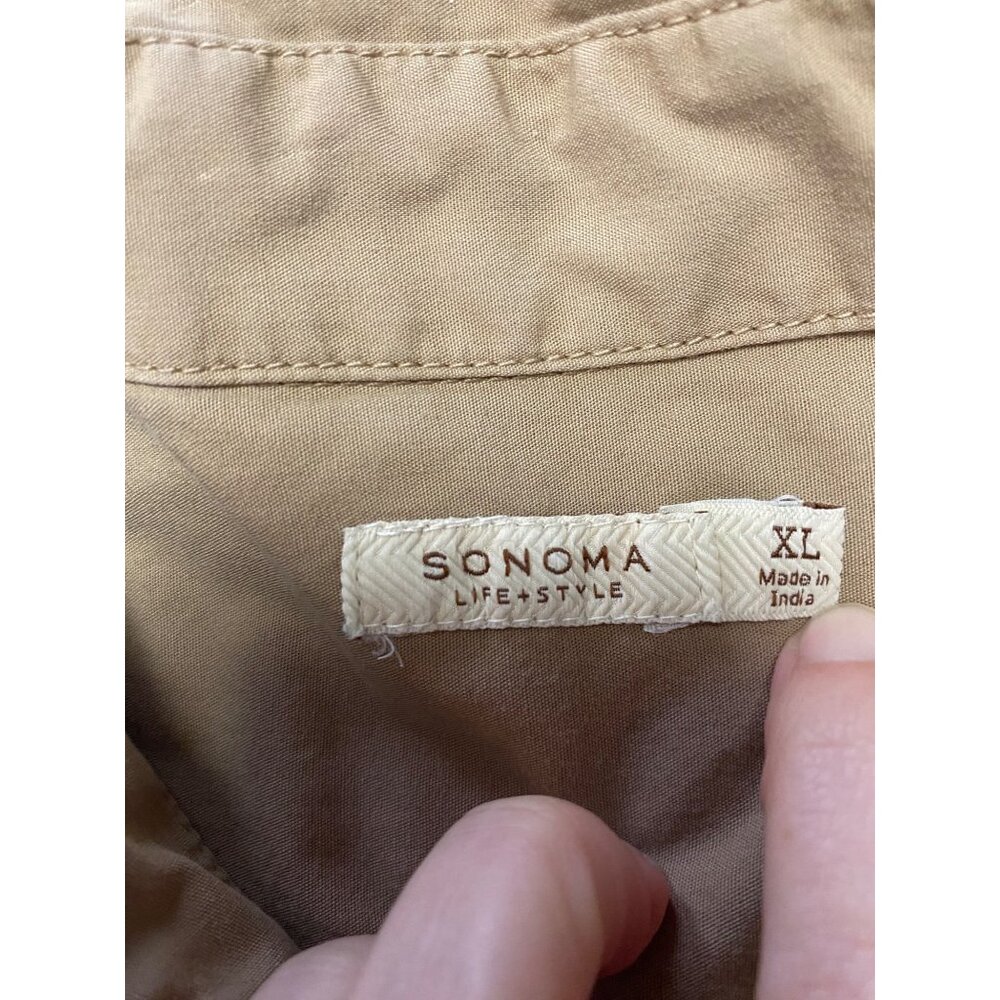 Sonoma Life + Style Mens XL Khaki Short Sleeve Button-Up Shirt 100% Cotton Camp - Picture 2 of 6